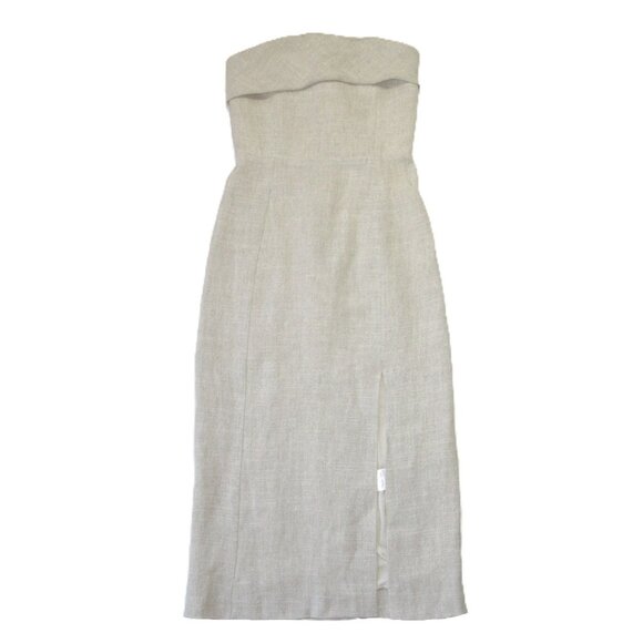 NWT Sezane Ottie in Biscuit Linen Blend Strapless Midi Dress 34 / 2 - Picture 5 of 9